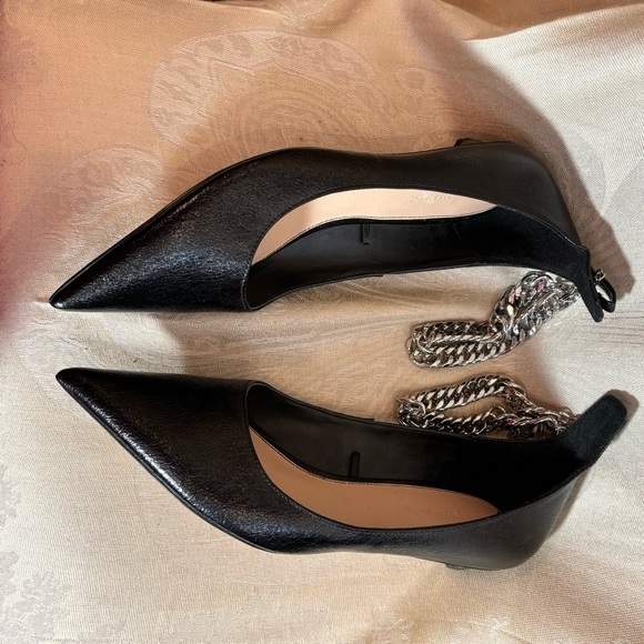 ZARA Sz 39 Pointy Toe Ankle Chunky Chain Kitten Heel Pumps Slip On Shoes - Picture 10 of 13